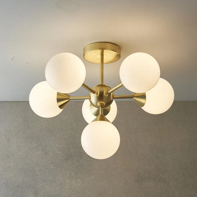 Ruby 6 Light Semi-Flush Ceiling Light, Brushed Brass and Opal Glass Finish - Image 11