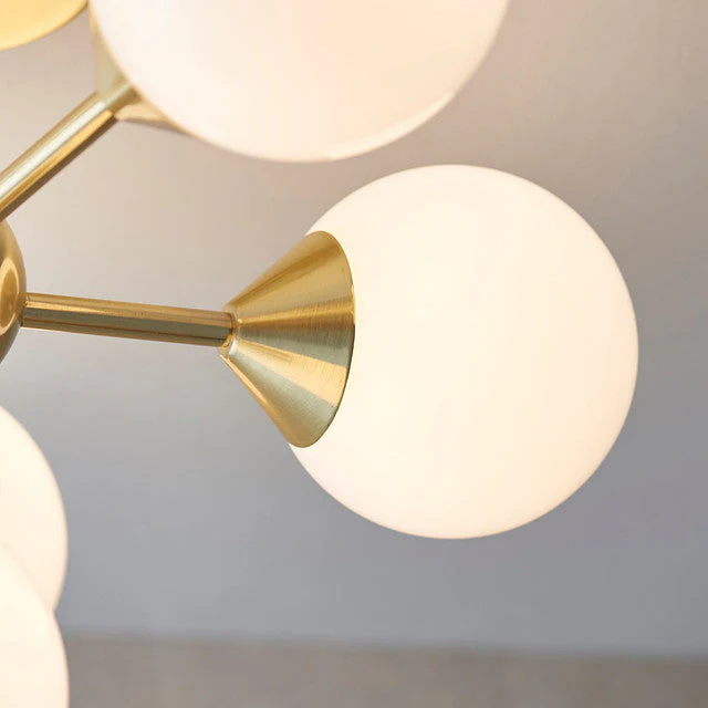 Ruby 6 Light Semi-Flush Ceiling Light, Brushed Brass and Opal Glass Finish - Image 4