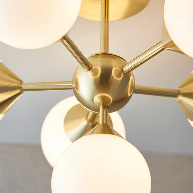 Ruby 6 Light Semi-Flush Ceiling Light, Brushed Brass and Opal Glass Finish - Image 8