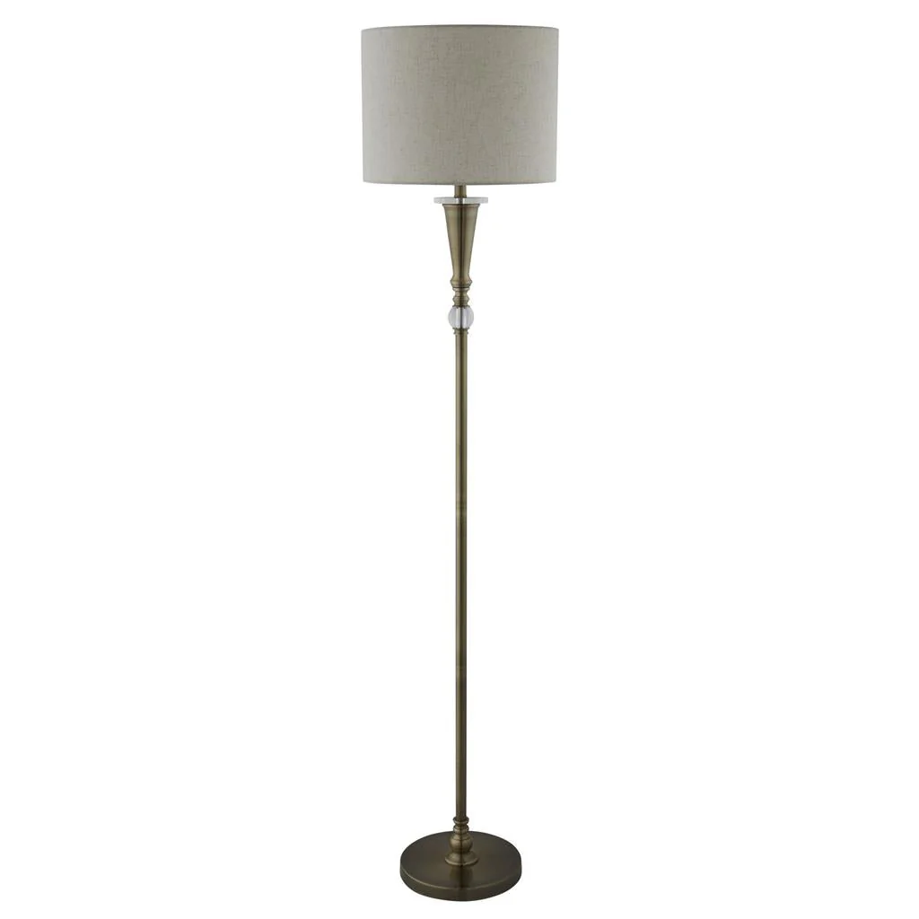 Oscar Floor Lamp - Antique Brass Metal & Linen E27 - Image 2