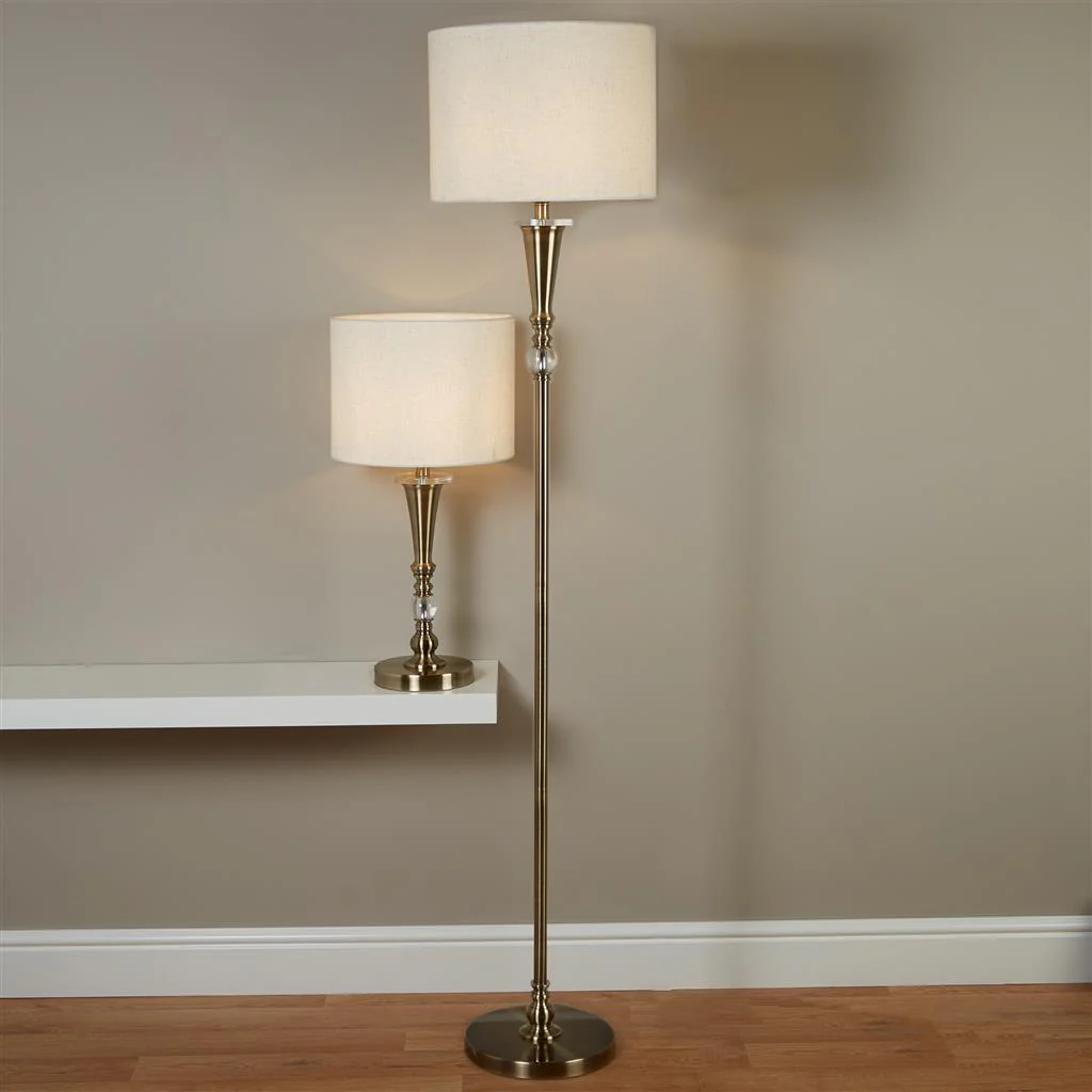Oscar Floor Lamp - Antique Brass Metal & Linen E27 - Image 4