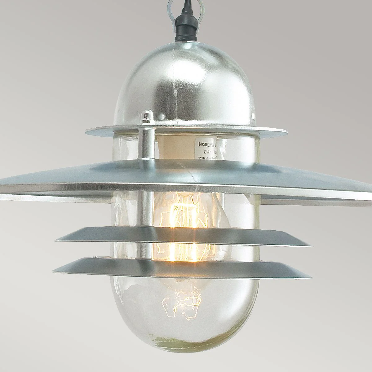 Oslo 1 Light Chain Lantern - Black/Galvanised IP55 E27 - Image 9