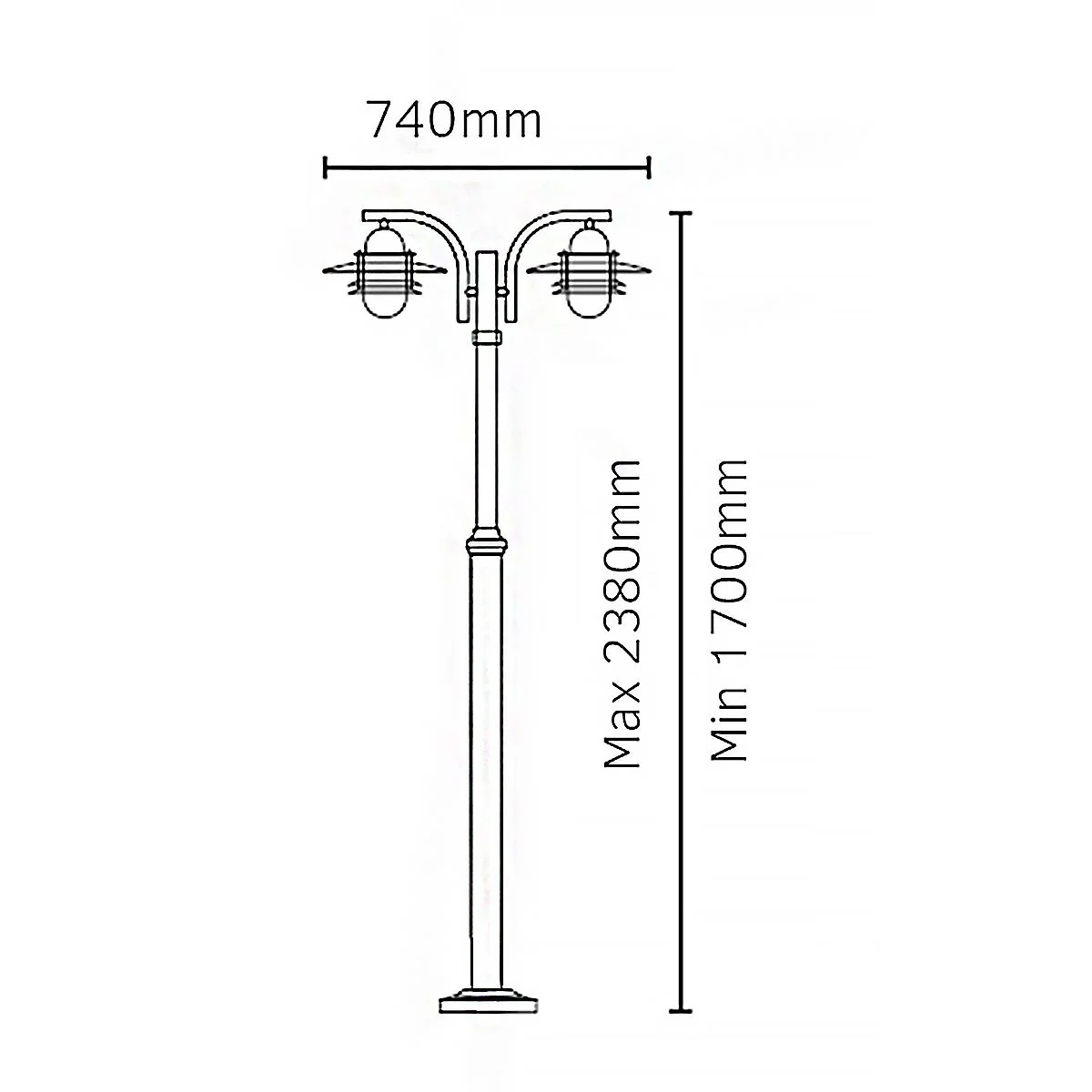 Oslo 2 Light Lamp Post - Black/Galvanised IP55  E27 - Image 9