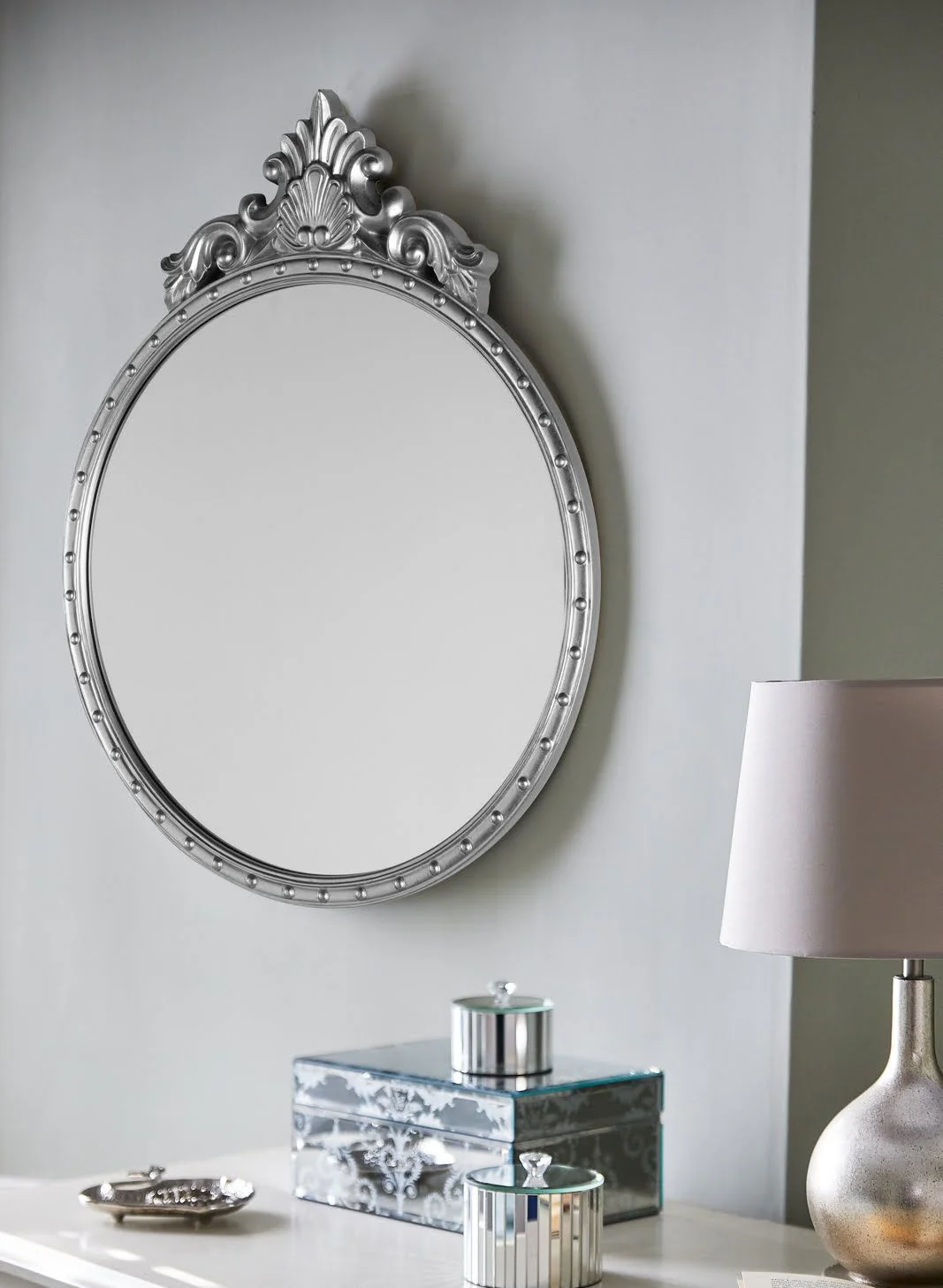 Overton Ornate Round Mirror - Silver or Champagne Frame - Image 6
