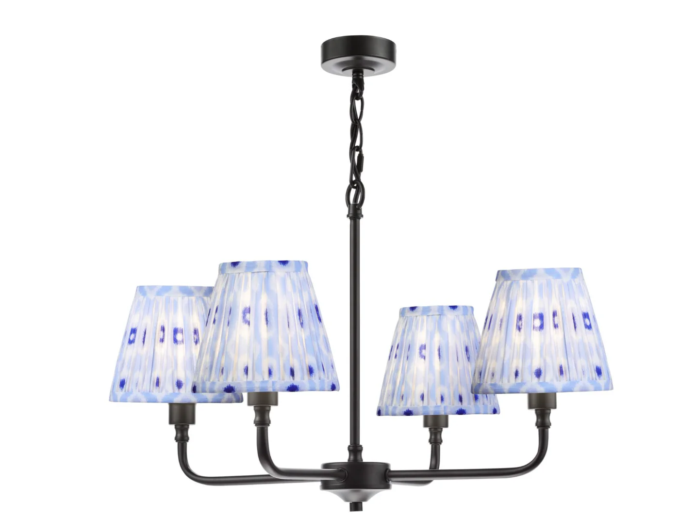 Padme 4 Light Pendant - Matt Black With White & Blue Shades