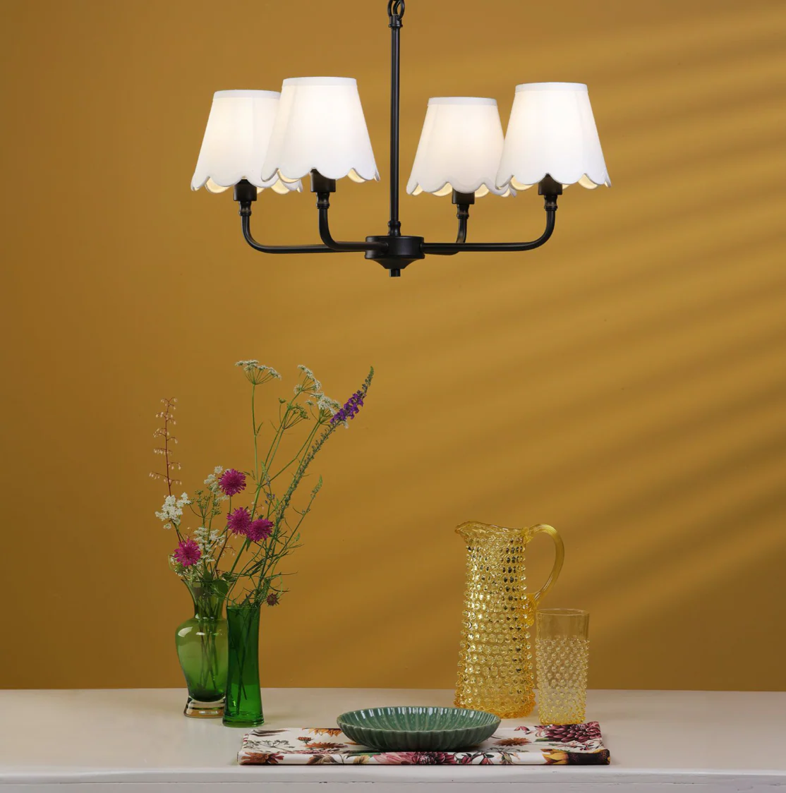Padme 4 Light Pendant - Matt Black With White & Blue Shades - Image 5