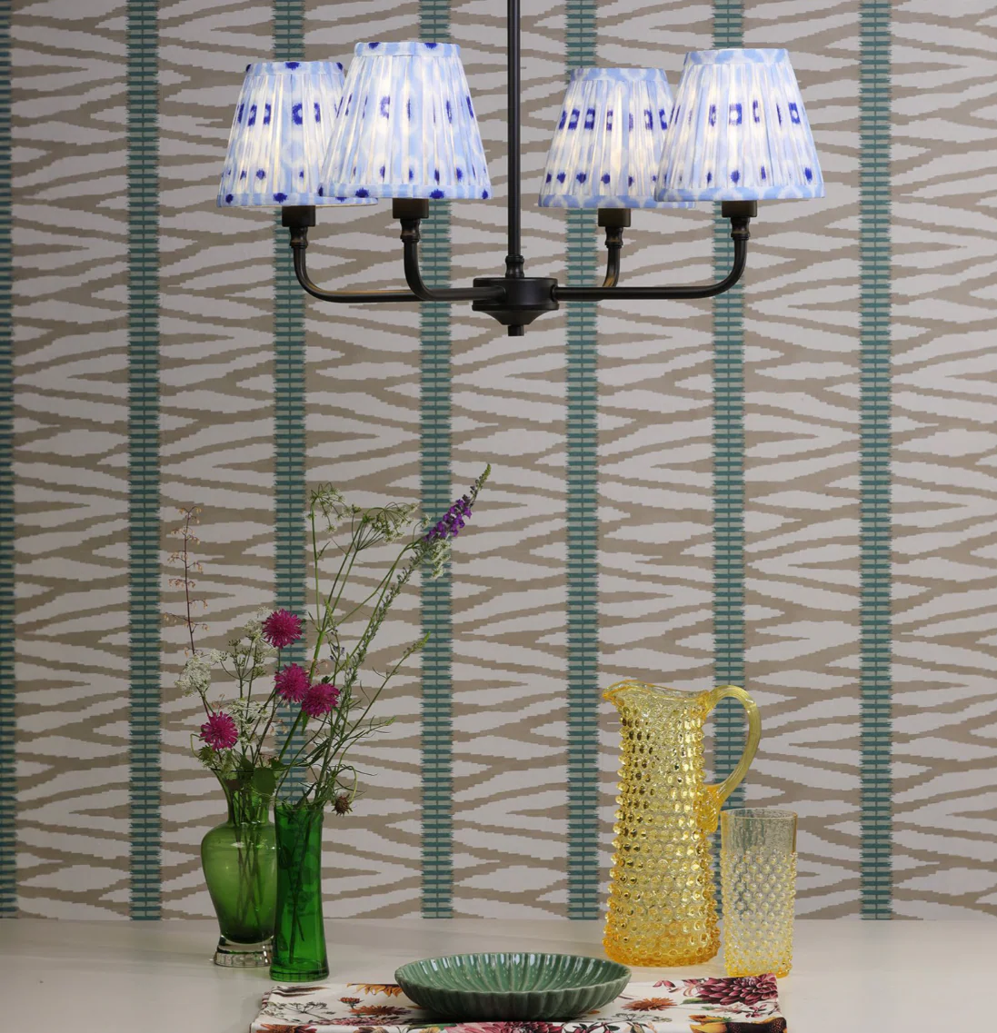 Padme 4 Light Pendant - Matt Black With White & Blue Shades - Image 7