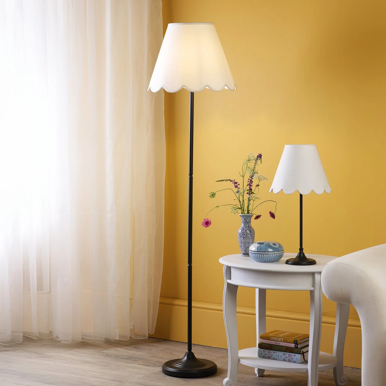 Padme Table Lamp- Matt Black w White & Blue Shades E14 - Image 5