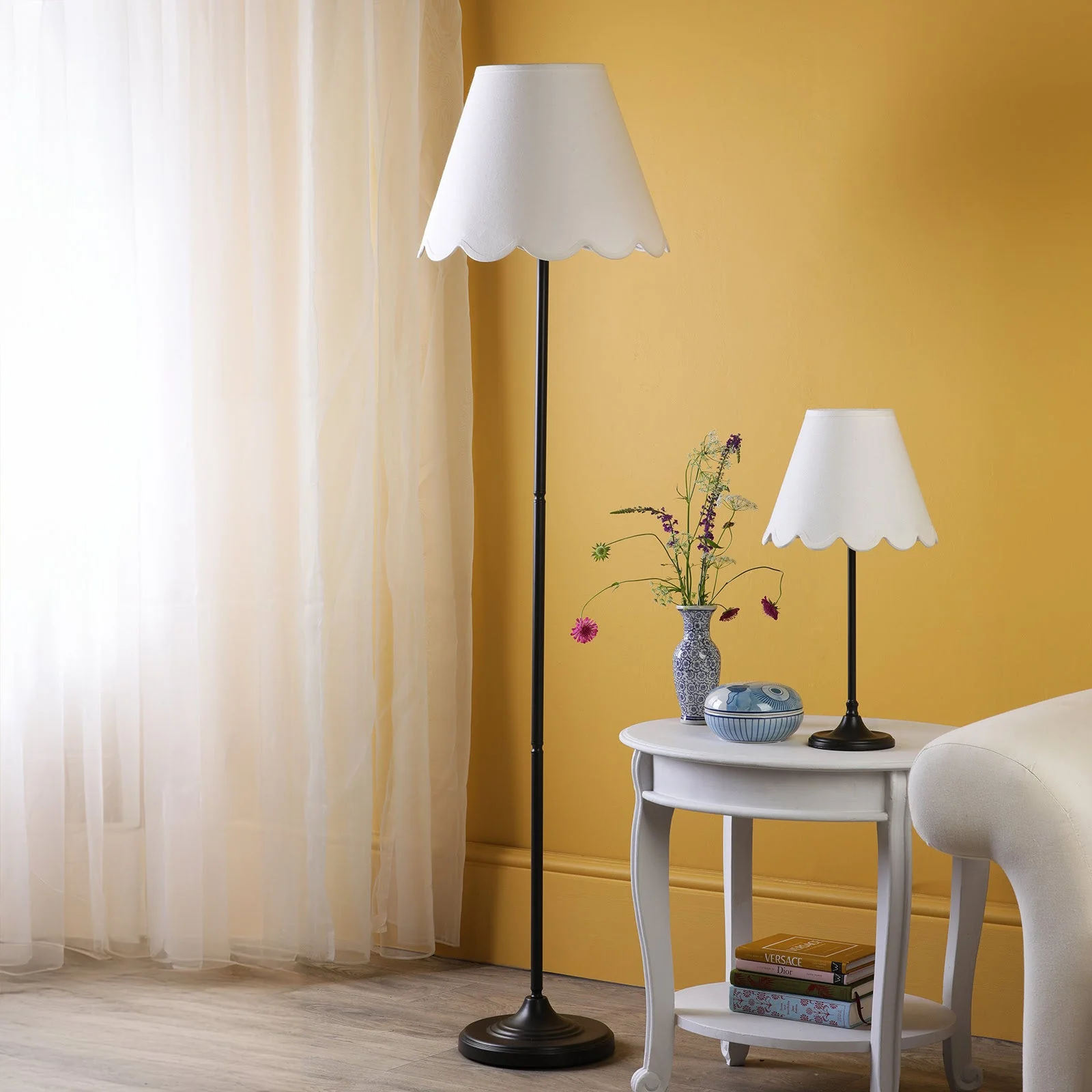 Padme Table Lamp- Matt Black w White & Blue Shades E14 - Image 6