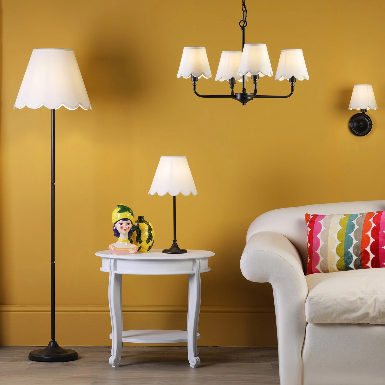 Padme Table Lamp- Matt Black w White & Blue Shades E14 - Image 7