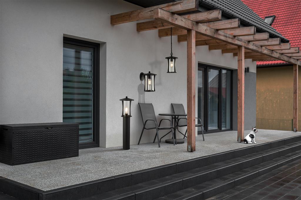 PAGODA OUTDOOR WALL LIGHT- BLACK METAL & CLEAR GLASS - Image 4
