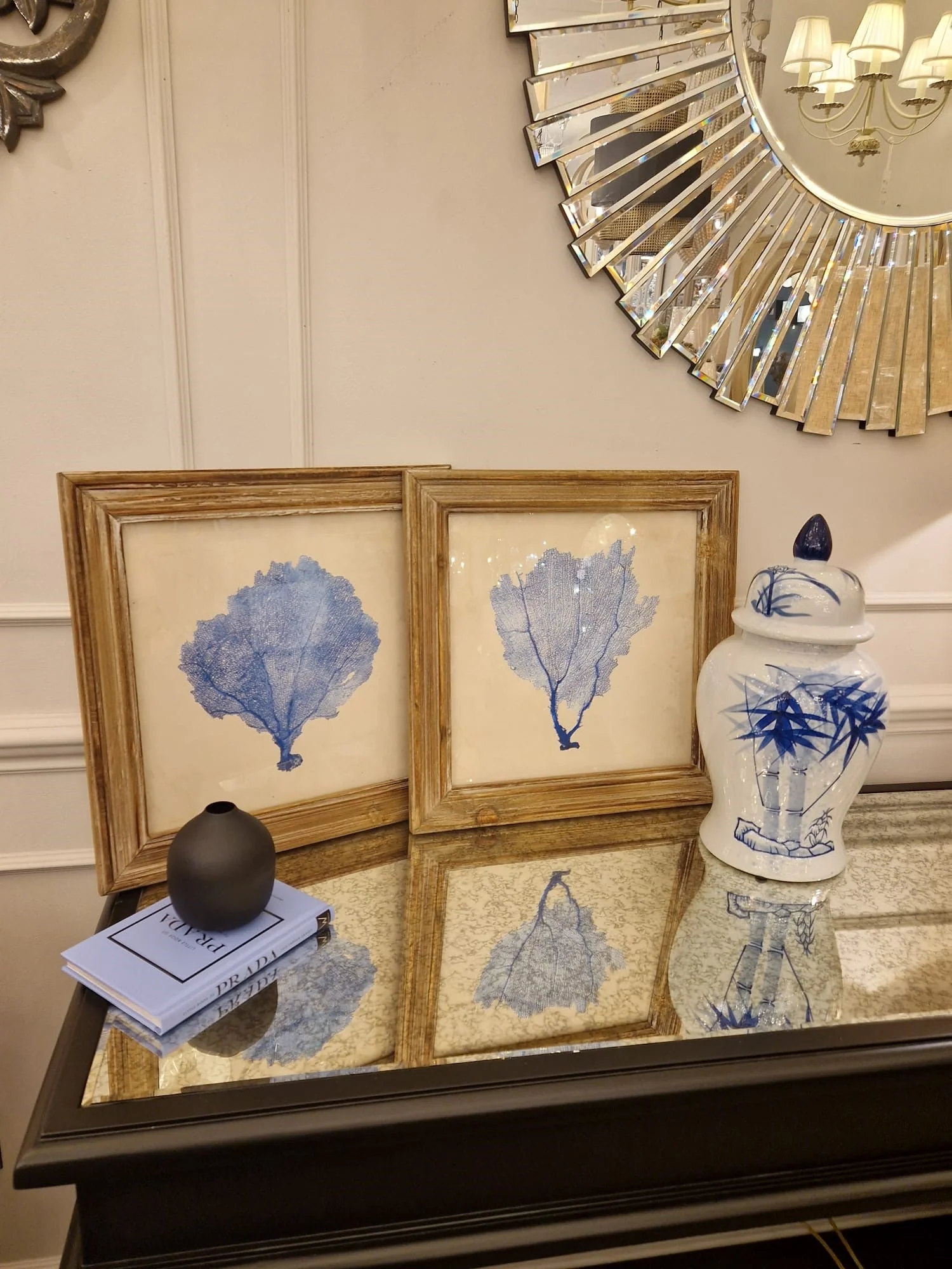 Pair of Blue Coral Glass Framed Art - Image 2