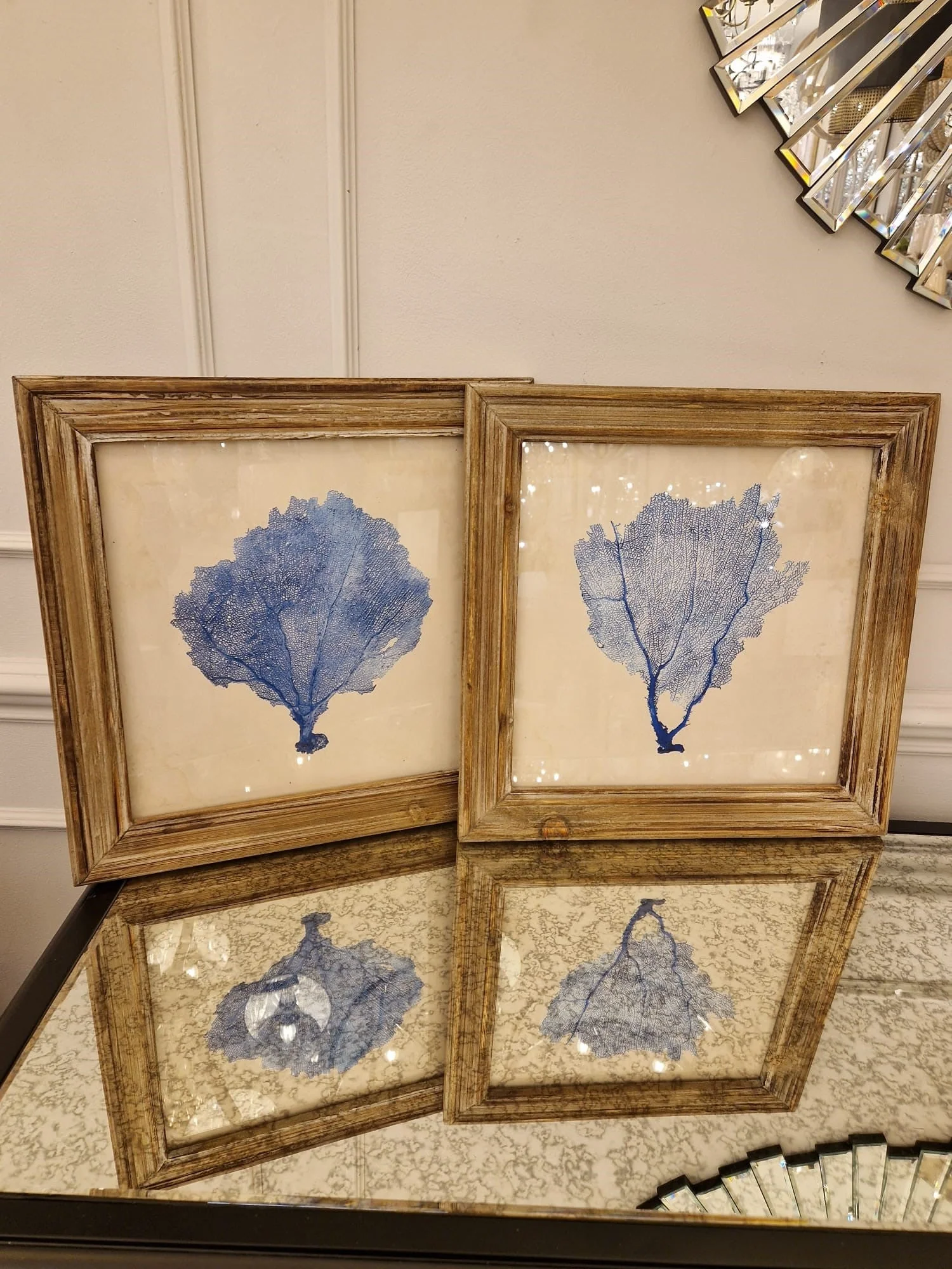 Pair of Blue Coral Glass Framed Art - Image 3