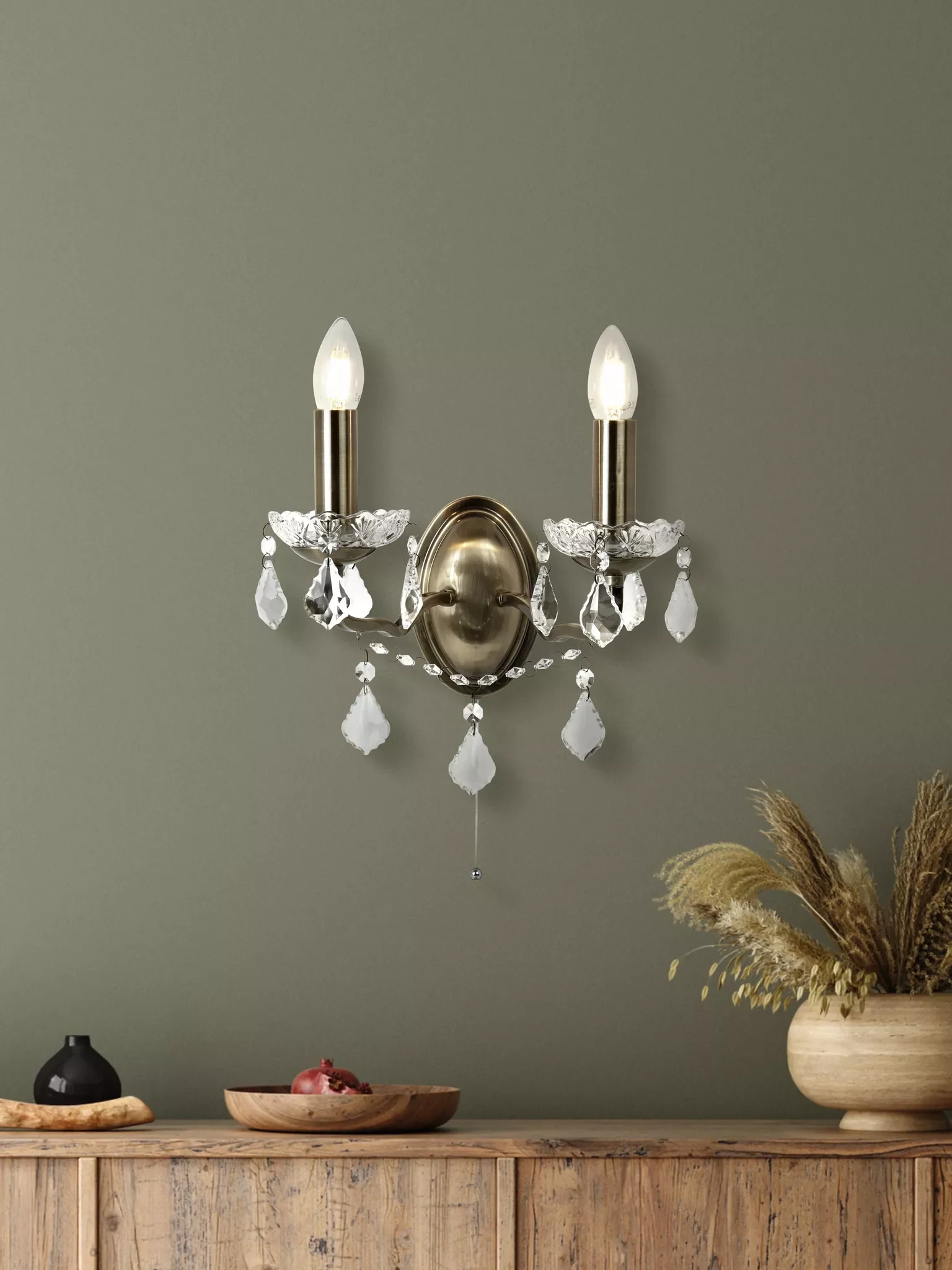 Paris 2Lt Wall Light -Satin Silver & Antique Brass - Image 6