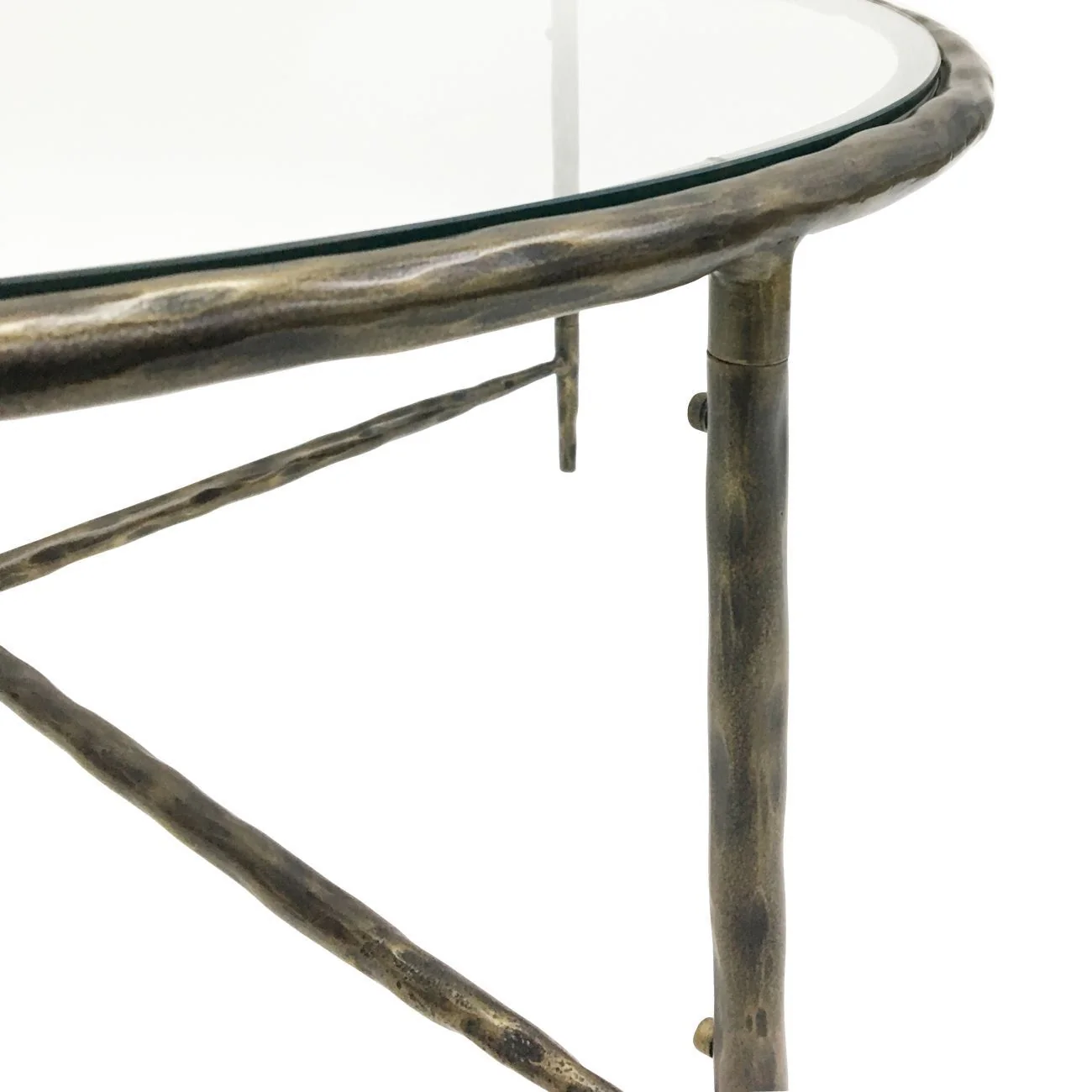 Patterdale Hand Forged Round Coffee Table Dark Bronze Finish with Glass Top - Image 3