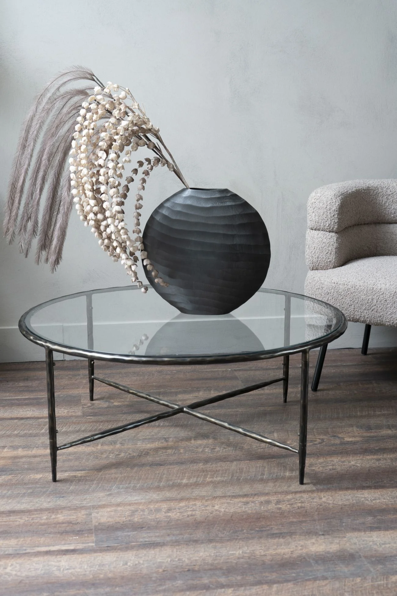Patterdale Hand Forged Round Coffee Table Dark Bronze Finish with Glass Top - Image 4
