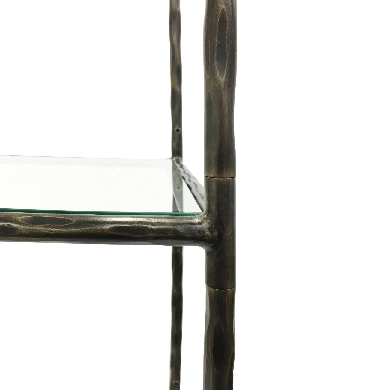Patterdale Hand Forged Shelving Unit Table -Dark Bronze with Glass Shelves - Image 3