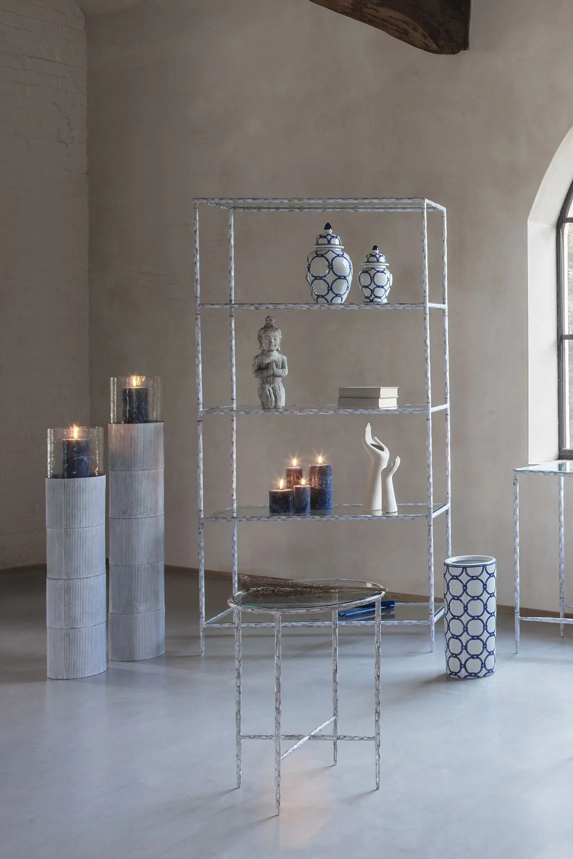 Patterdale Hand Forged Side Table - Brushed Grey/Chalk White/Dark Bronze with Glass Top - Image 2