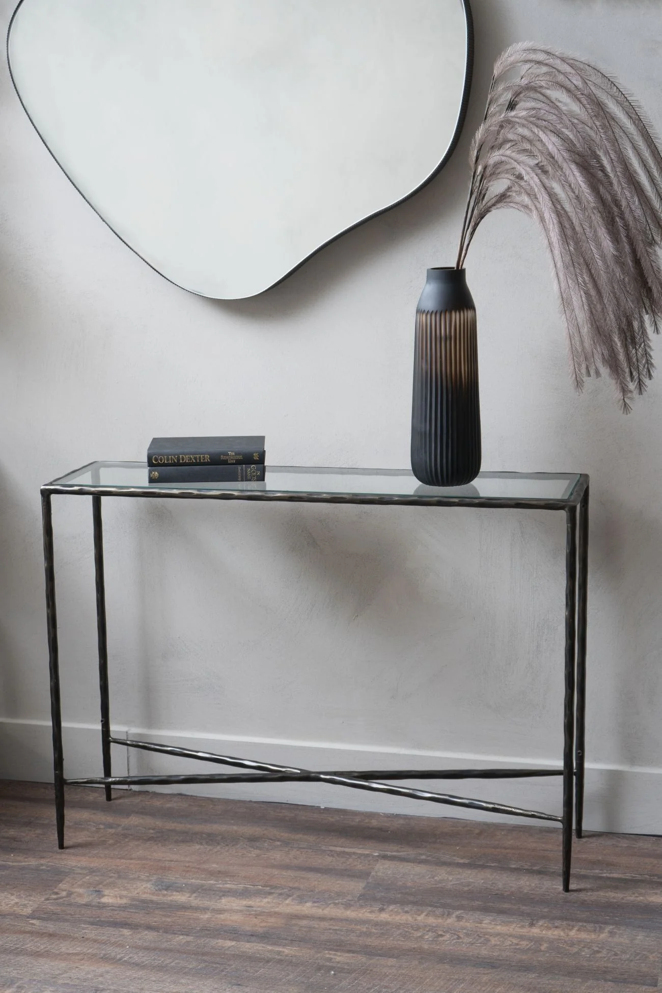 Patterdale Hand Forged Small/Large Console Table - White/Dark Bronze & Glass Top Finish - Image 12