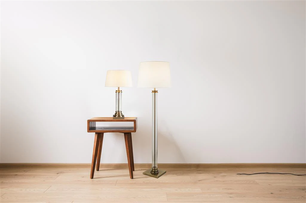 Pedestal Floor Lamp - Antique Brass/Black/Satin Silver E27 - Image 4