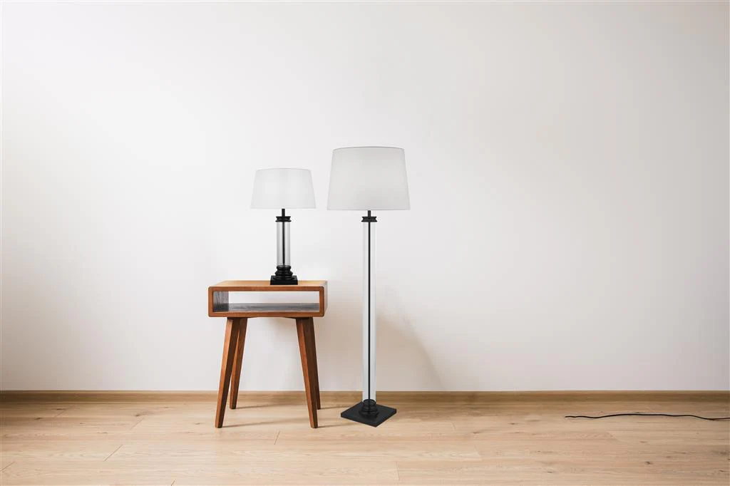 Pedestal Floor Lamp - Antique Brass/Black/Satin Silver E27 - Image 8