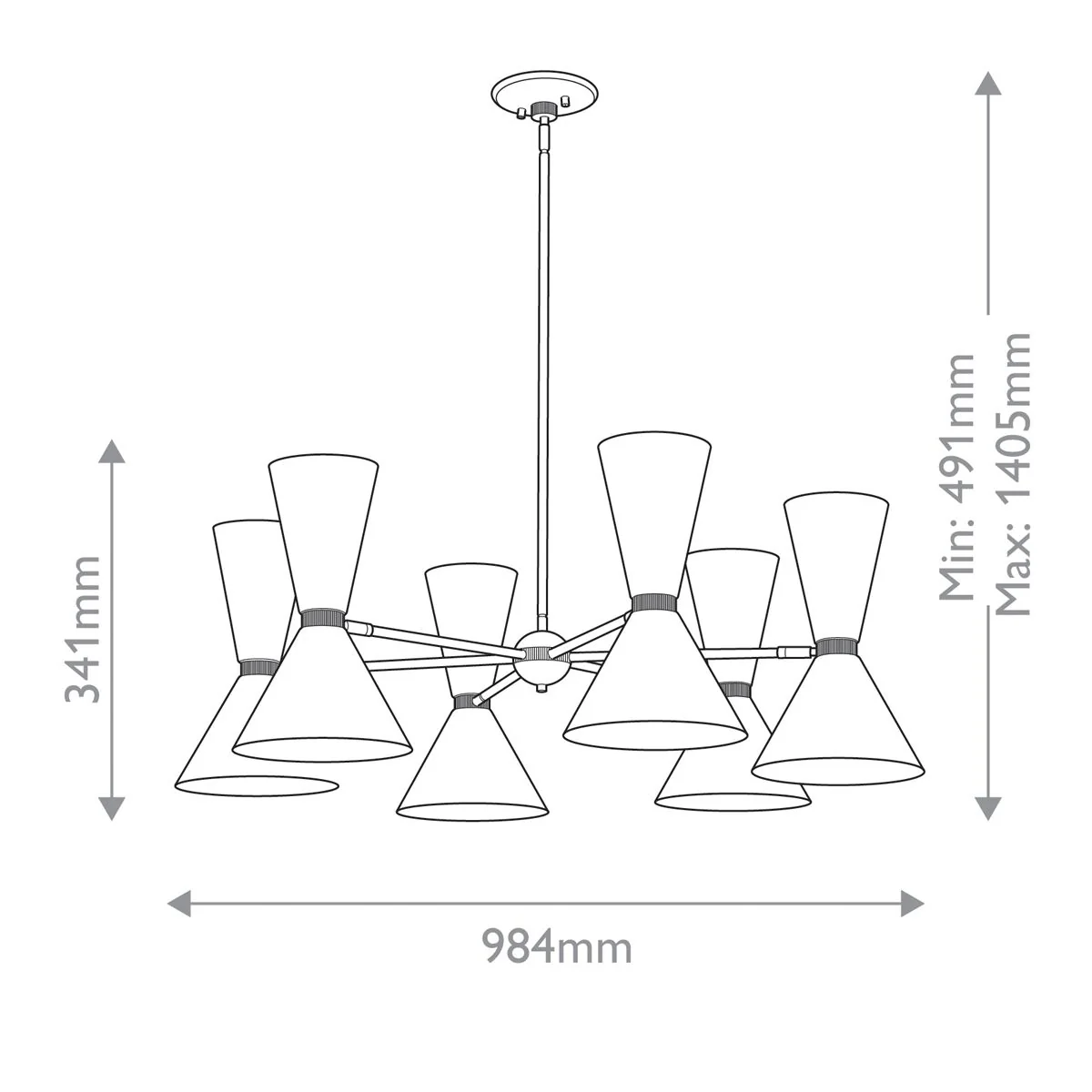 Phix 6/12 Light 3/6 arm up and down Chandelier - Champagne & Black - Image 11
