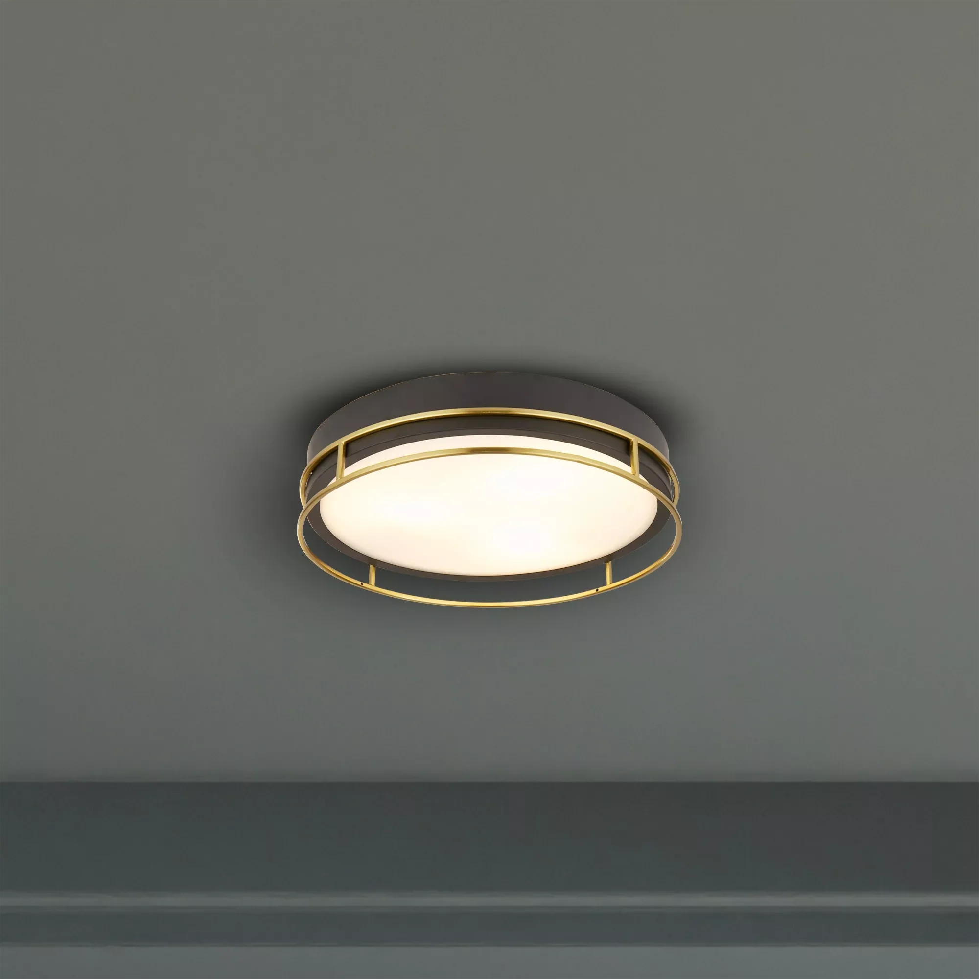 Phoenix 2/3Lt Flush Light- Black, Brass/Chrome Metal & Frosted Glass - Image 10