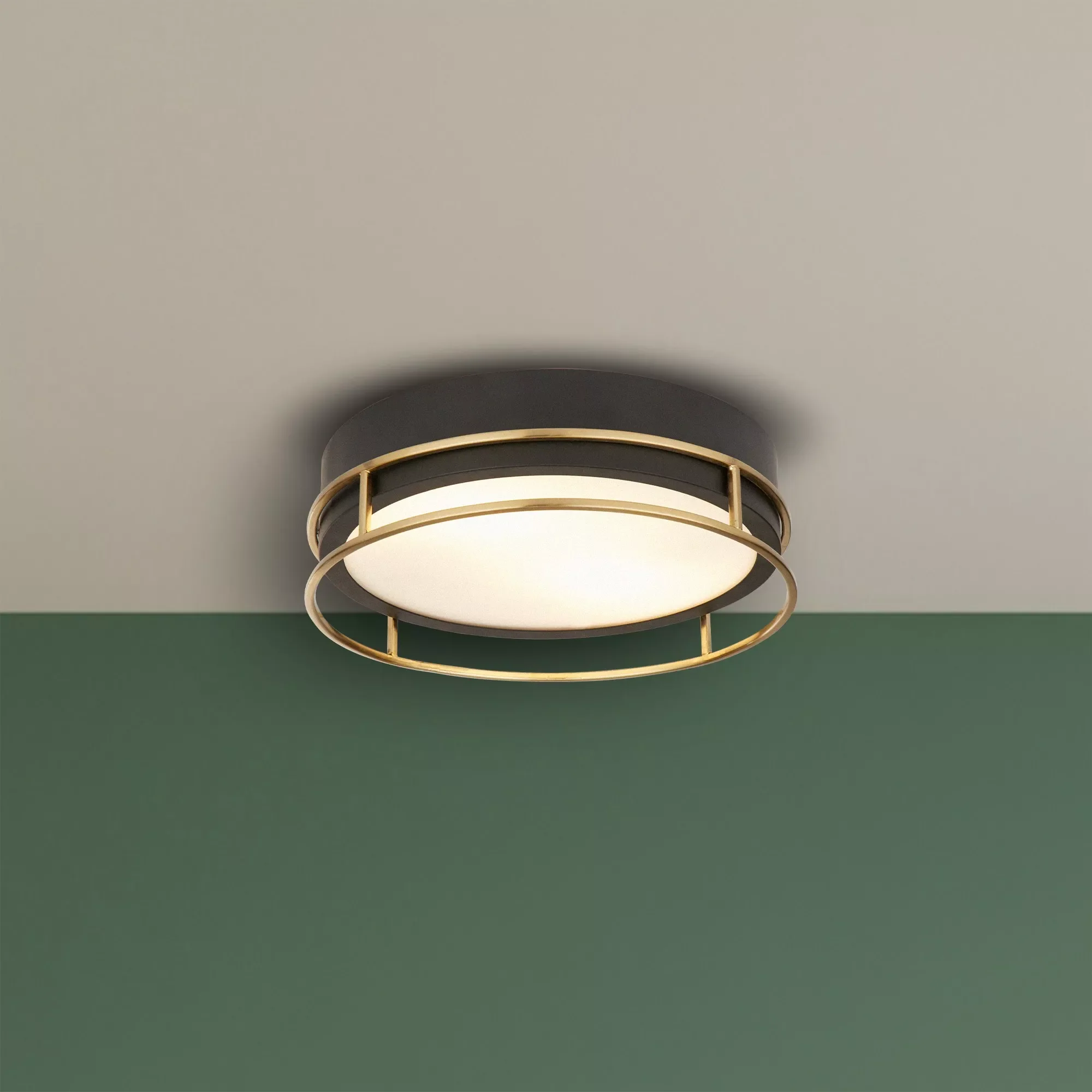 Phoenix 2/3Lt Flush Light- Black, Brass/Chrome Metal & Frosted Glass - Image 16