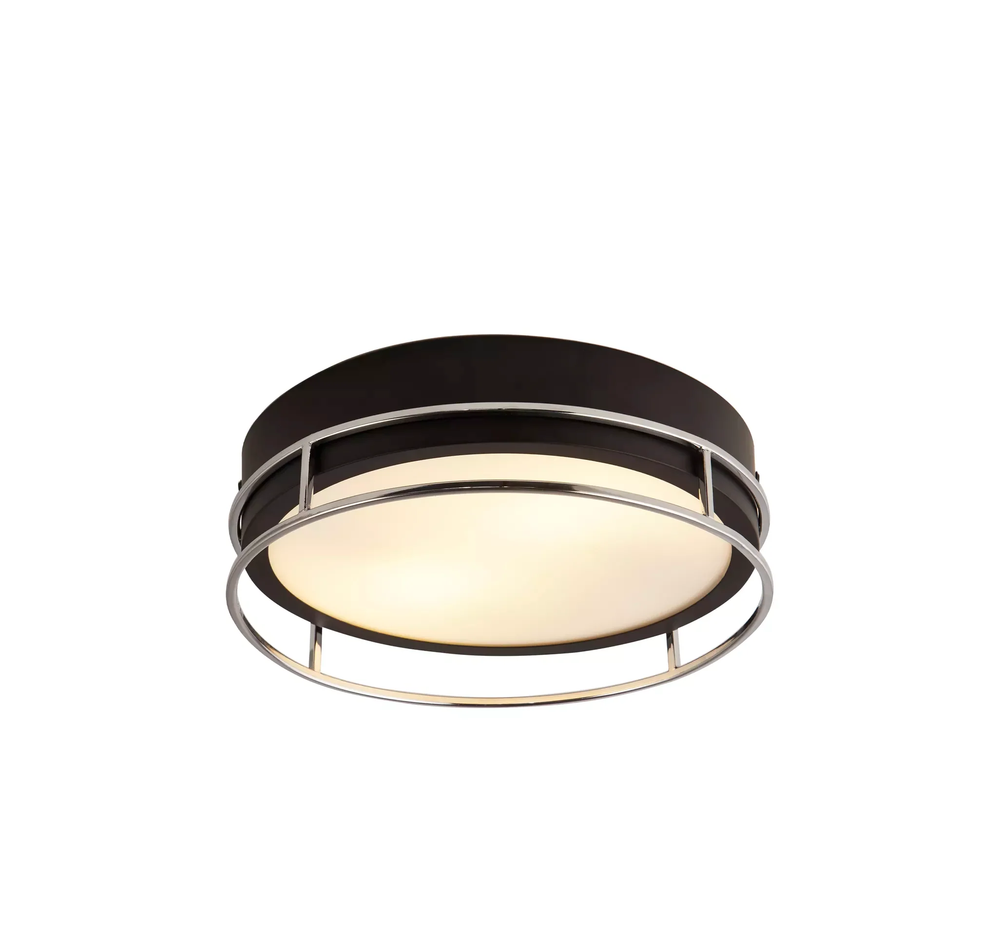 Phoenix 2/3Lt Flush Light- Black, Brass/Chrome Metal & Frosted Glass - Image 2