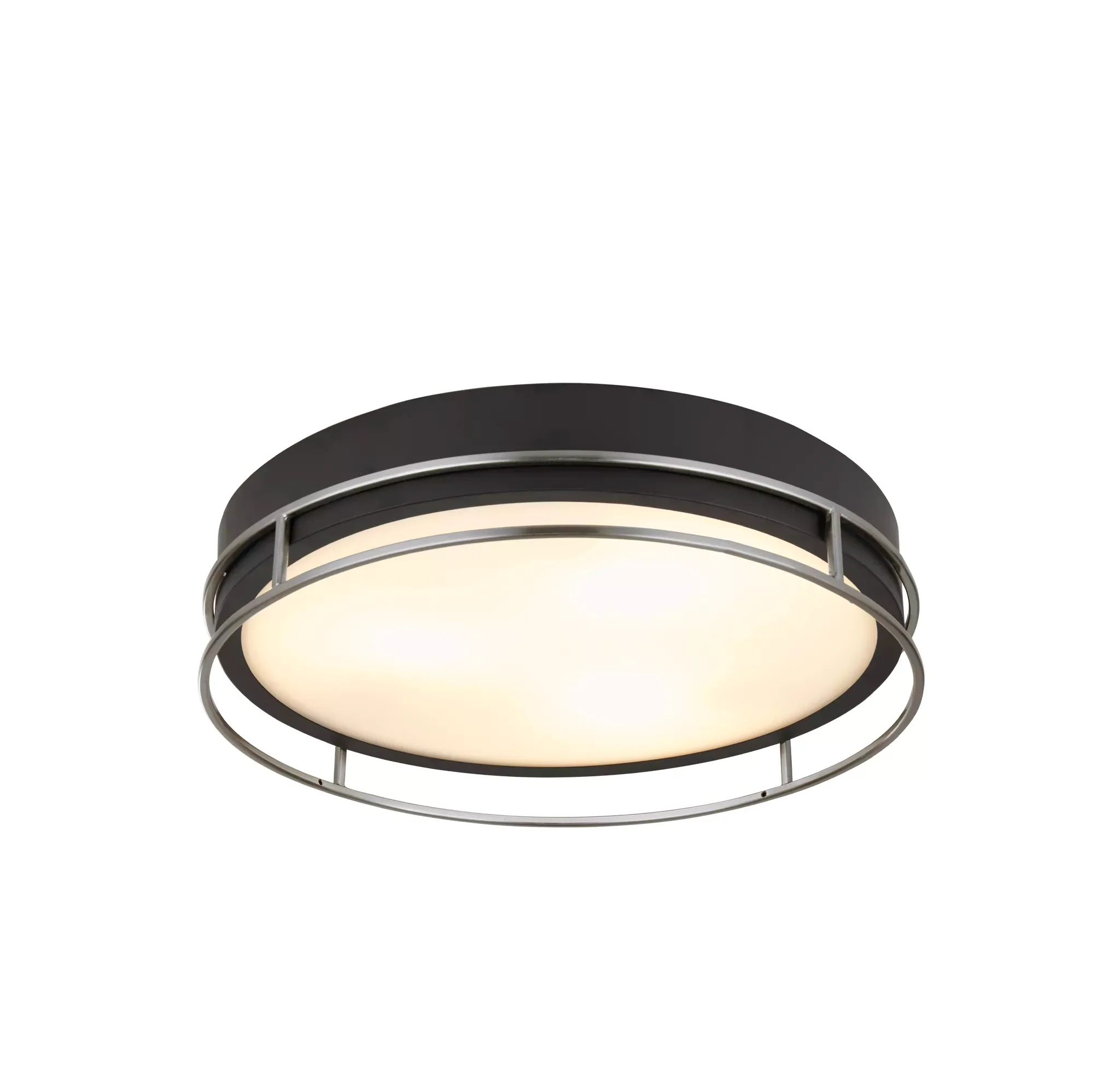 Phoenix 2/3Lt Flush Light- Black, Brass/Chrome Metal & Frosted Glass - Image 4