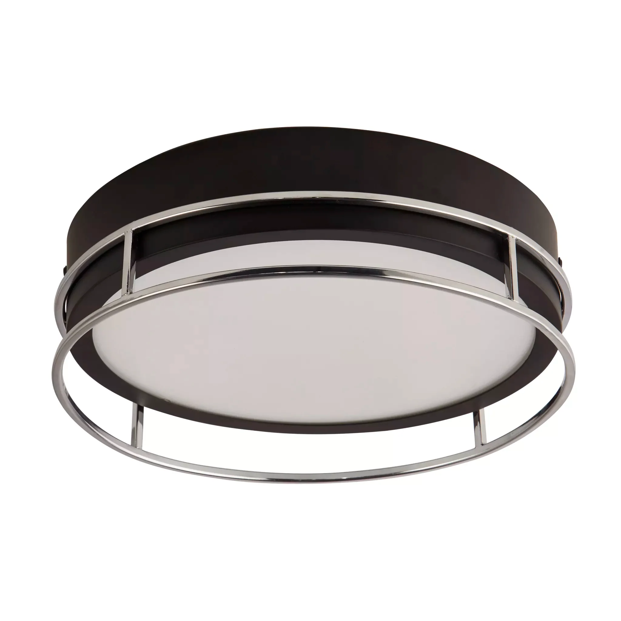 Phoenix 2/3Lt Flush Light- Black, Brass/Chrome Metal & Frosted Glass - Image 5