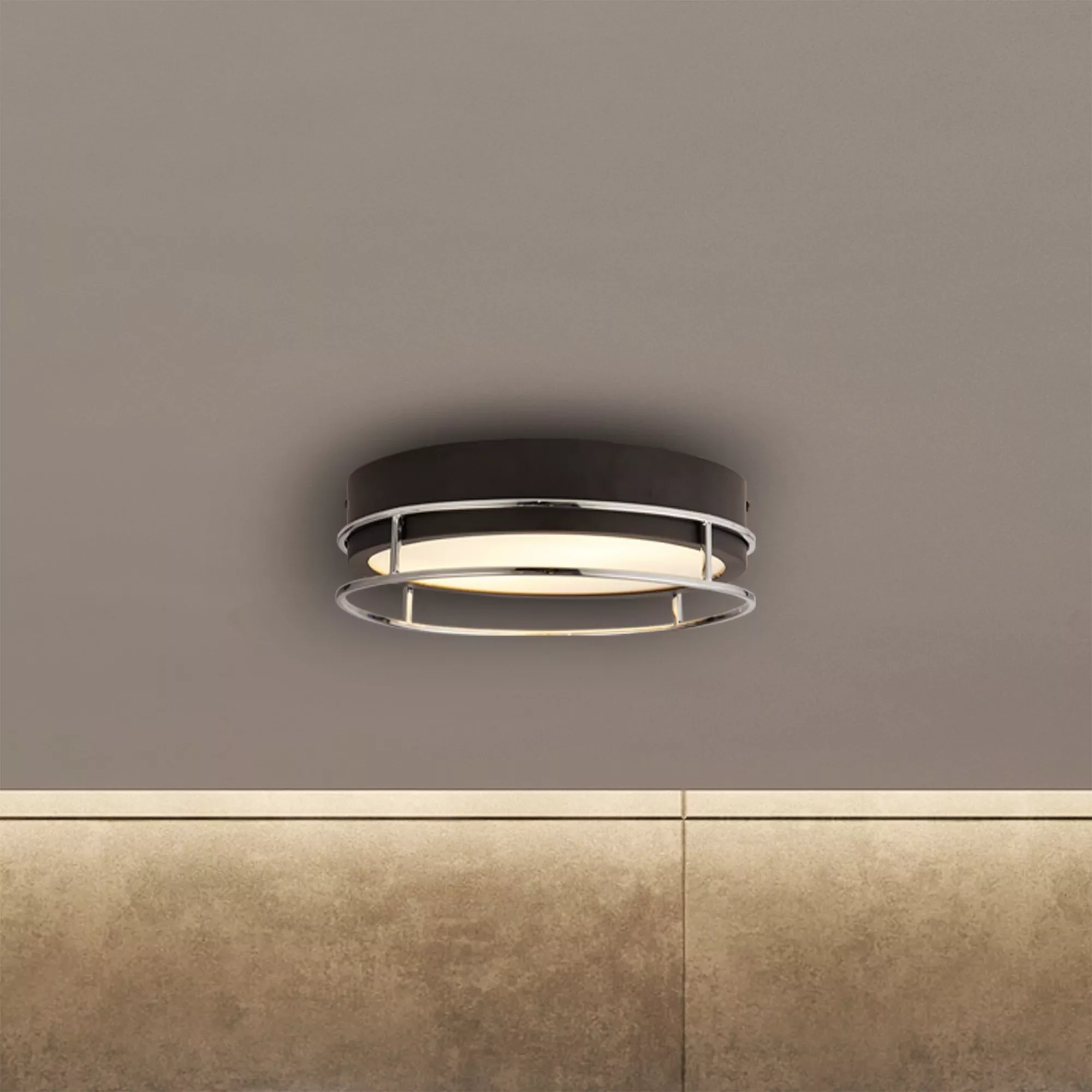 Phoenix 2/3Lt Flush Light- Black, Brass/Chrome Metal & Frosted Glass - Image 7