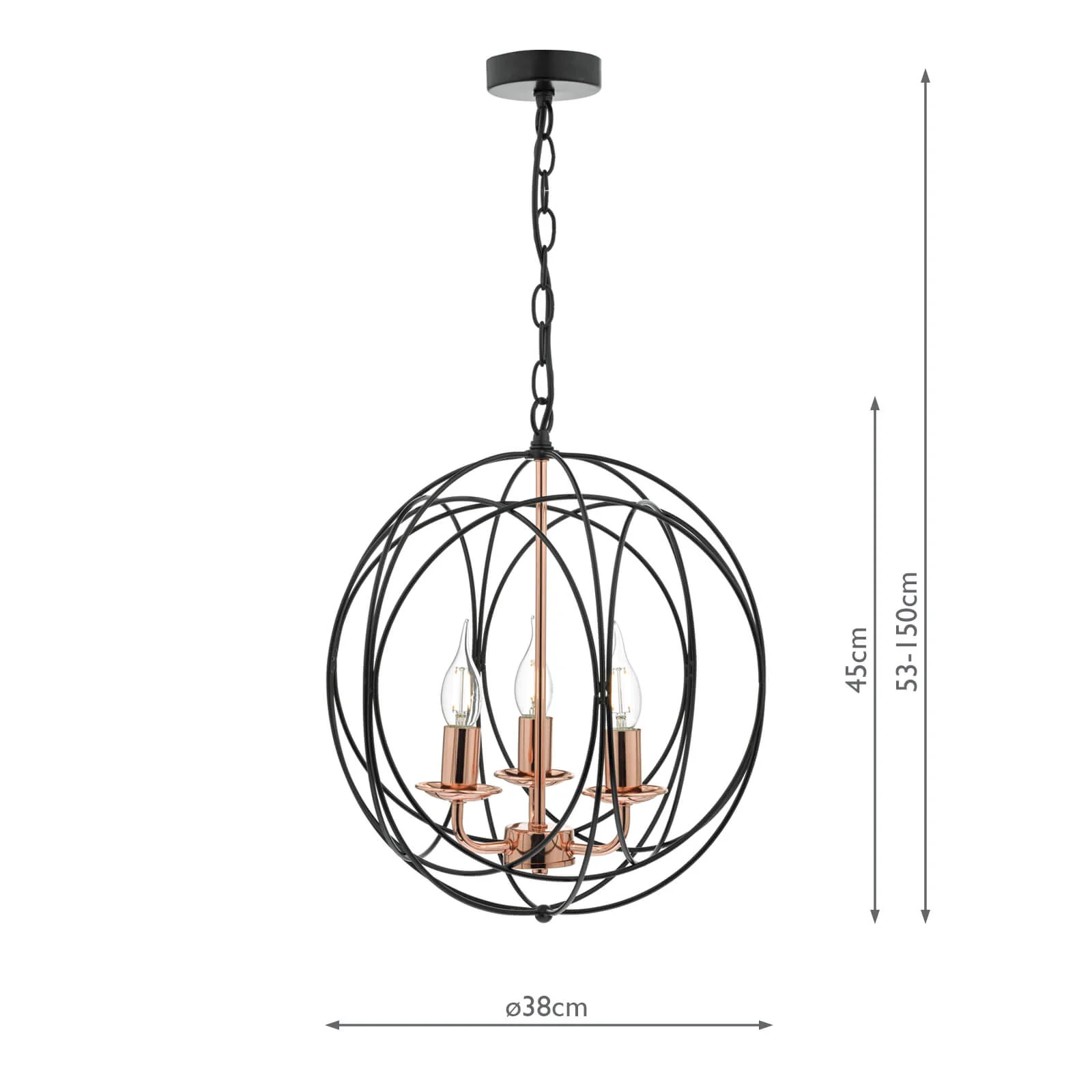 Phoenix 3/5Lt Centre Ceiling Light - Black & Copper Finish - Image 3
