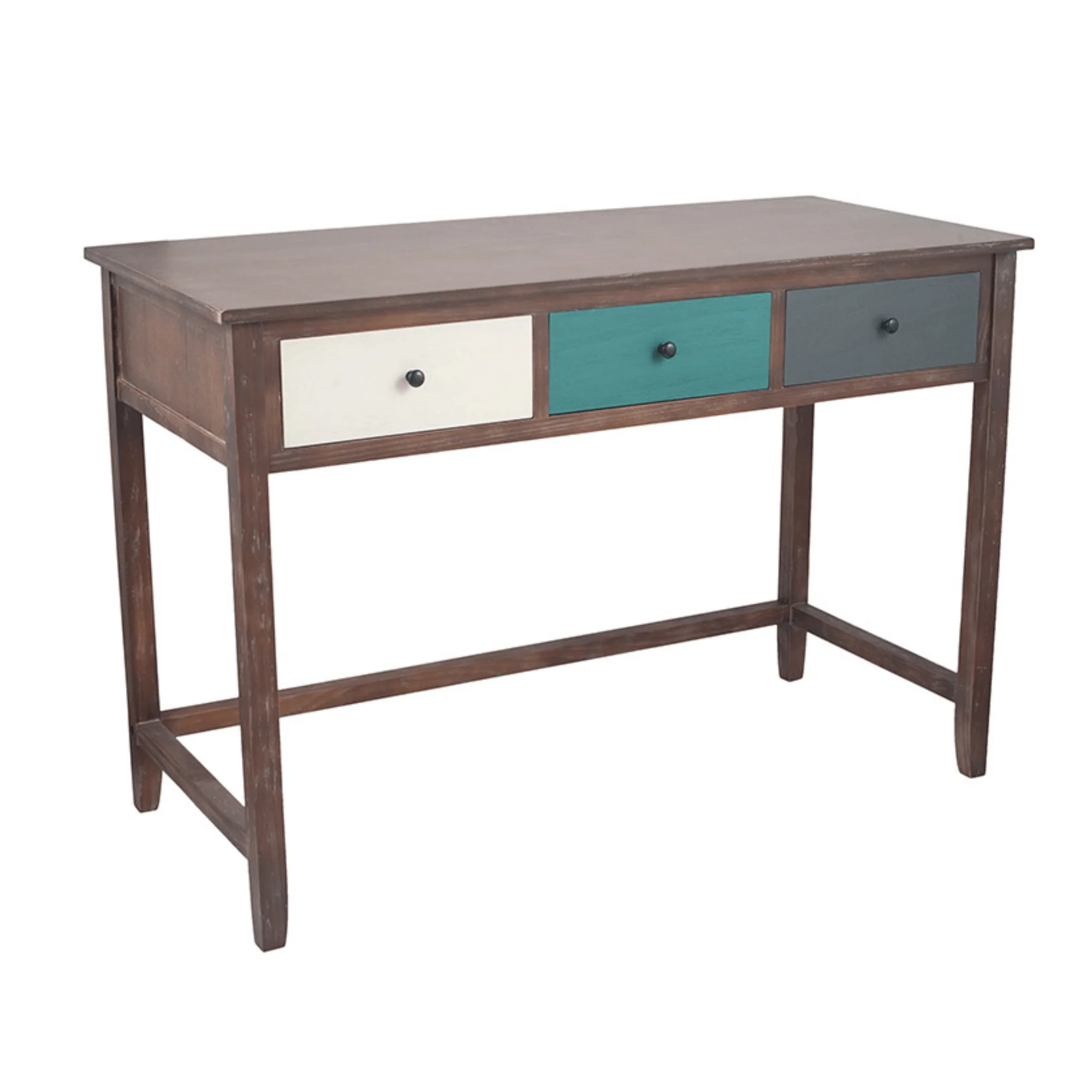 Pine Wood Multicoloured 3 Drawer Desk K/D - Image 4