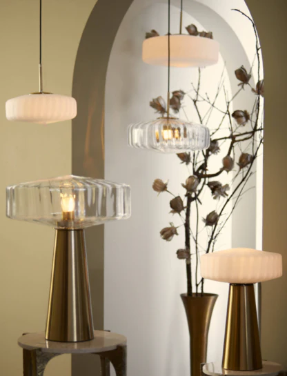 PLEAT Hanging Lamp - 40cm Glass Clear and Gold - Image 14