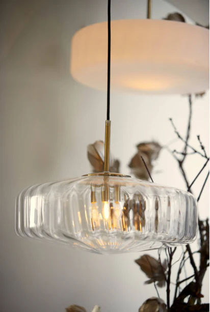 PLEAT Hanging Lamp - 40cm Glass Clear and Gold - Image 5
