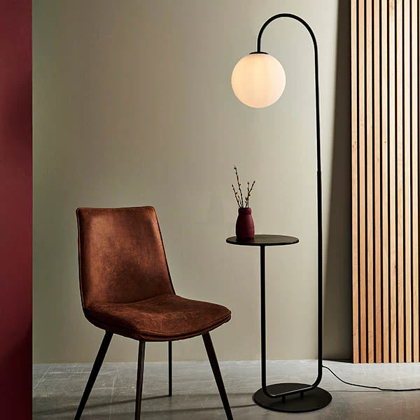 Polaris Floor Lamp With Table - Satin Black Finish E27 - Image 2