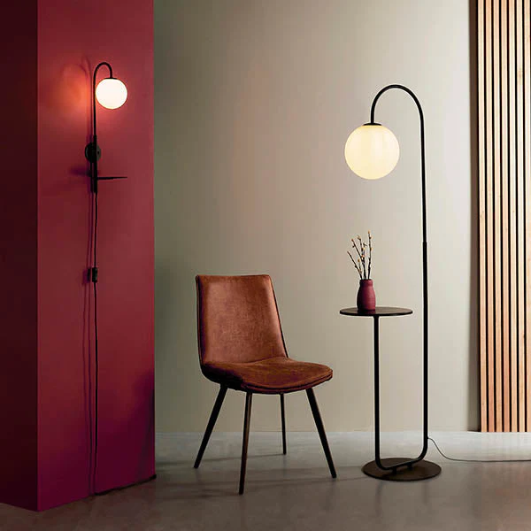 Polaris Floor Lamp With Table - Satin Black Finish E27 - Image 3
