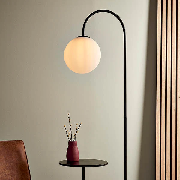 Polaris Floor Lamp With Table - Satin Black Finish E27 - Image 5