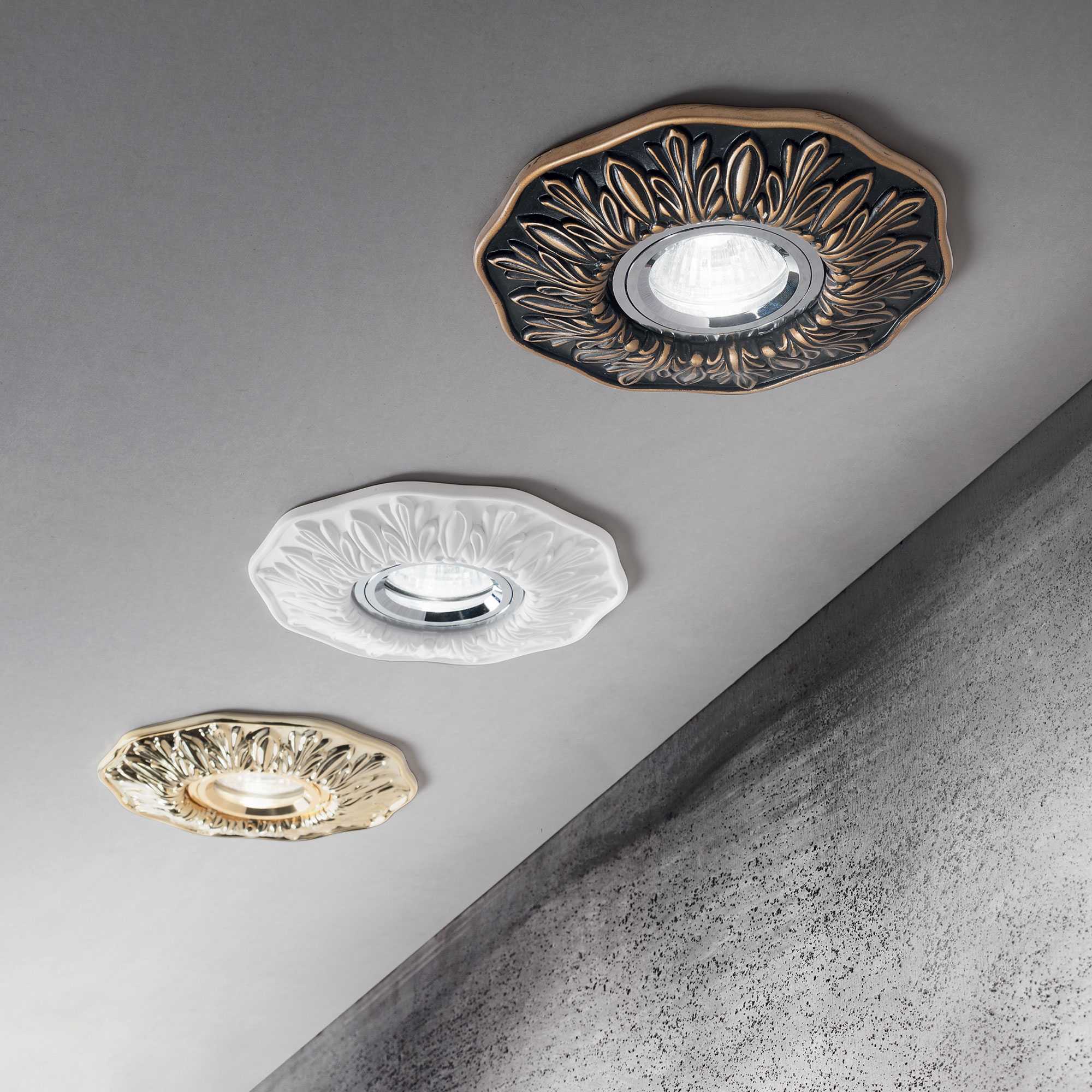 Polka Recessed Ceiling Light Fitting - White/Burnish/Brass Finish - Image 6