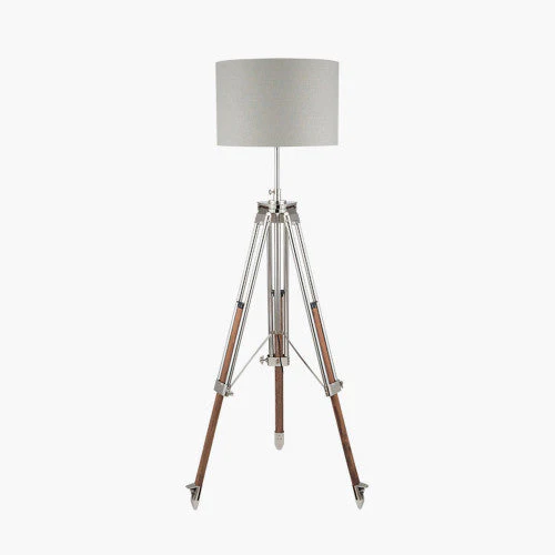 Port Nickel and Wood Tripod Floor Lamp Base - Image 2