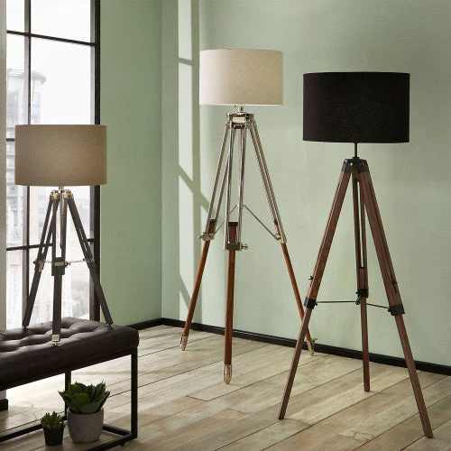 Port Nickel and Wood Tripod Floor Lamp Base - Image 3