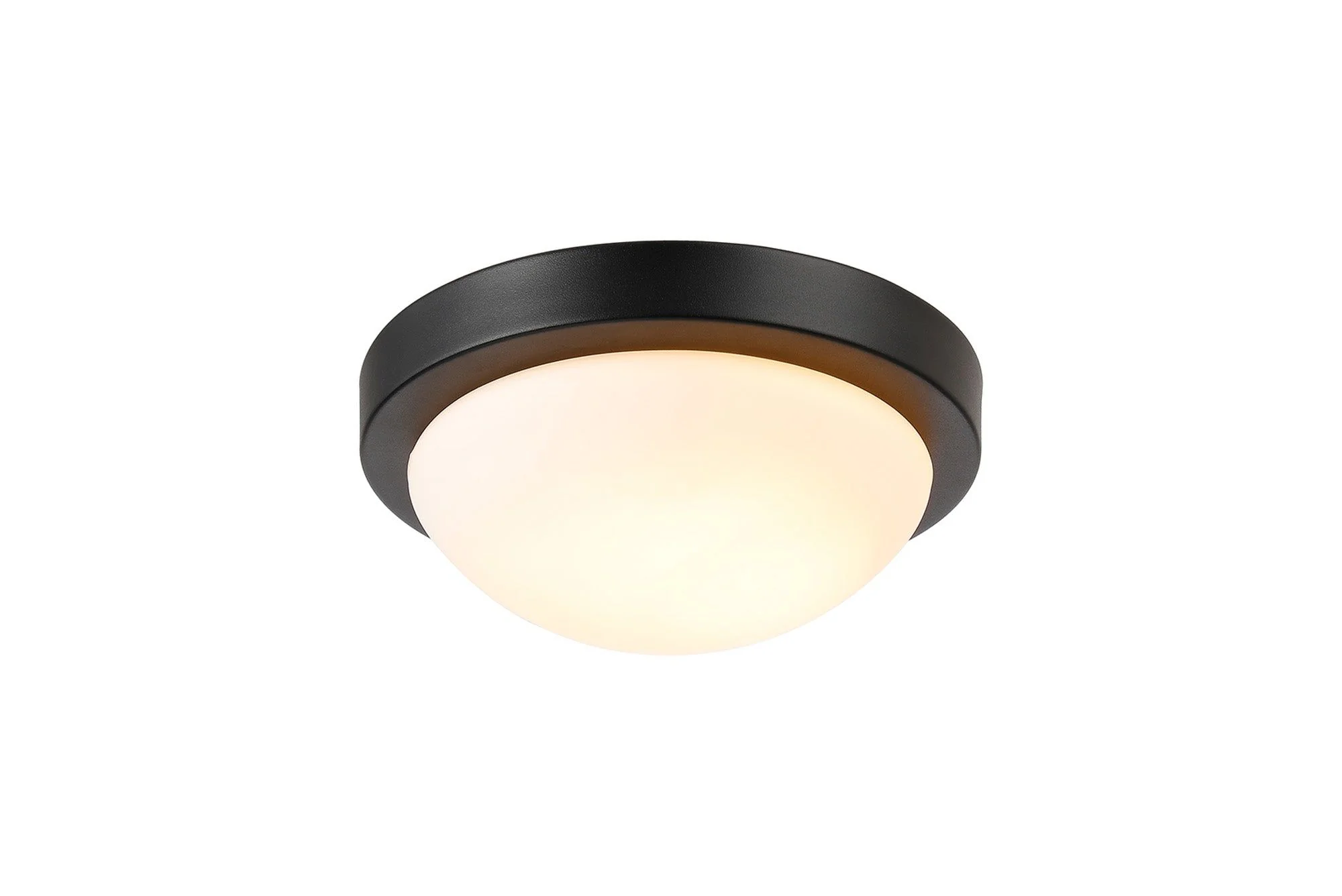 Porter IP44 1 Light E27 Small Flush Ceiling Light, Satin Black/Satin Nickel  With Opal White Glass - Image 2