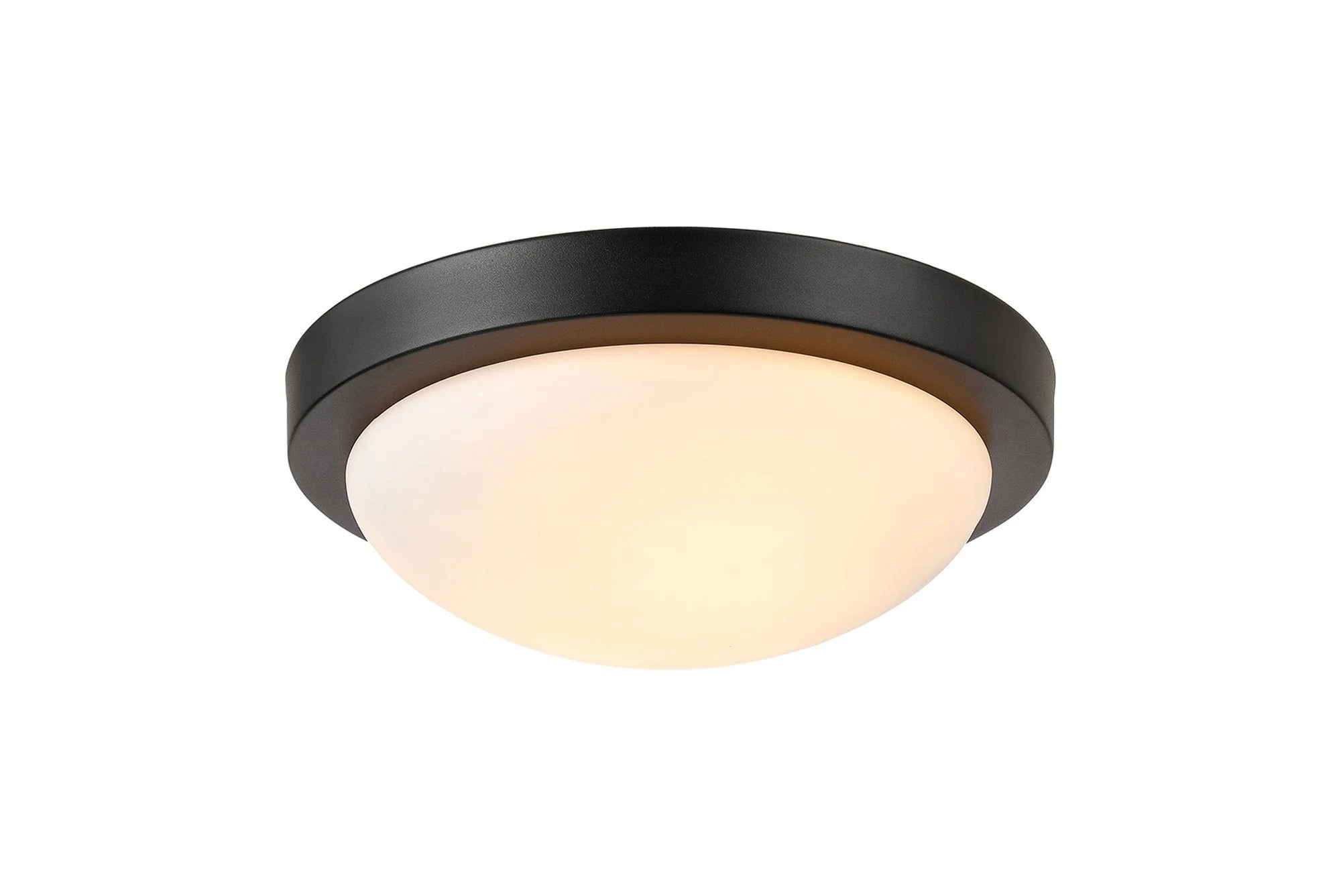 Porter IP44 1 Light E27 Small Flush Ceiling Light, Satin Black/Satin Nickel  With Opal White Glass - Image 3
