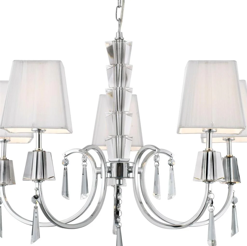 Portico 5/8Lt Multi-Arm Pendant - Chrome Metal, Acrylic & String Shades - Image 2