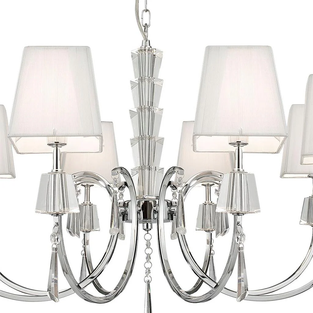 Portico 5/8Lt Multi-Arm Pendant - Chrome Metal, Acrylic & String Shades - Image 4