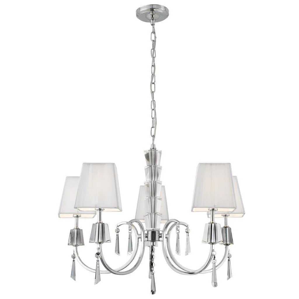 Portico 5/8Lt Multi-Arm Pendant - Chrome Metal, Acrylic & String Shades - Image 6