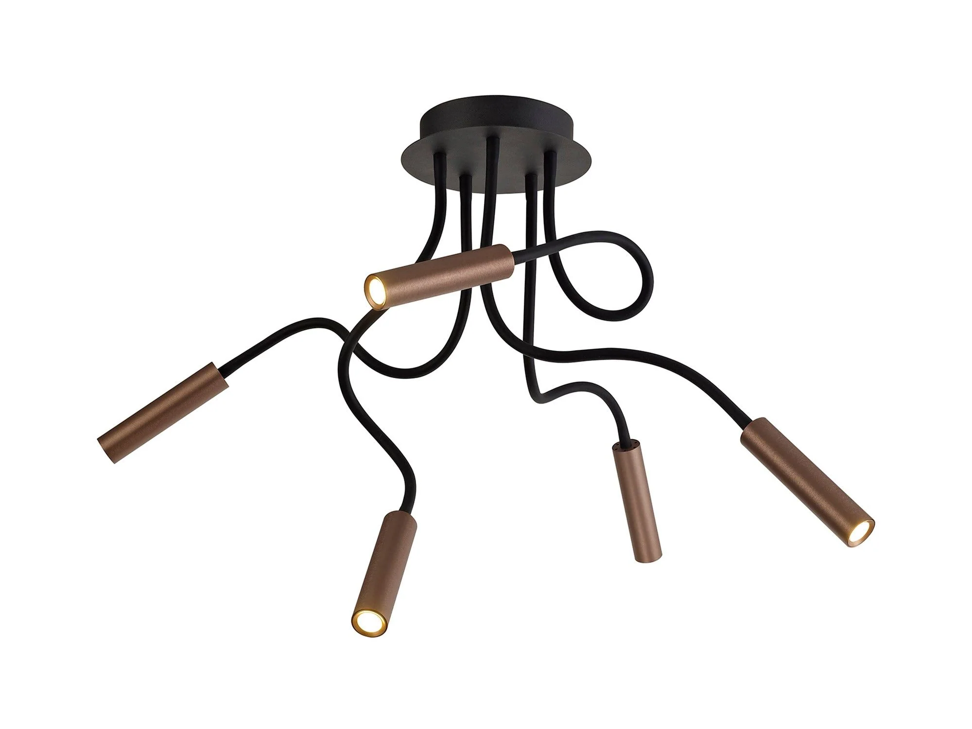 Porto Pendant Ceiling Light, 1/3/5 Light Adjustable Arm, 5W LED, 3000K, 310lm, Black & Aluminium/Black & Satin Copper, 3yrs Warranty IP20 - Image 10