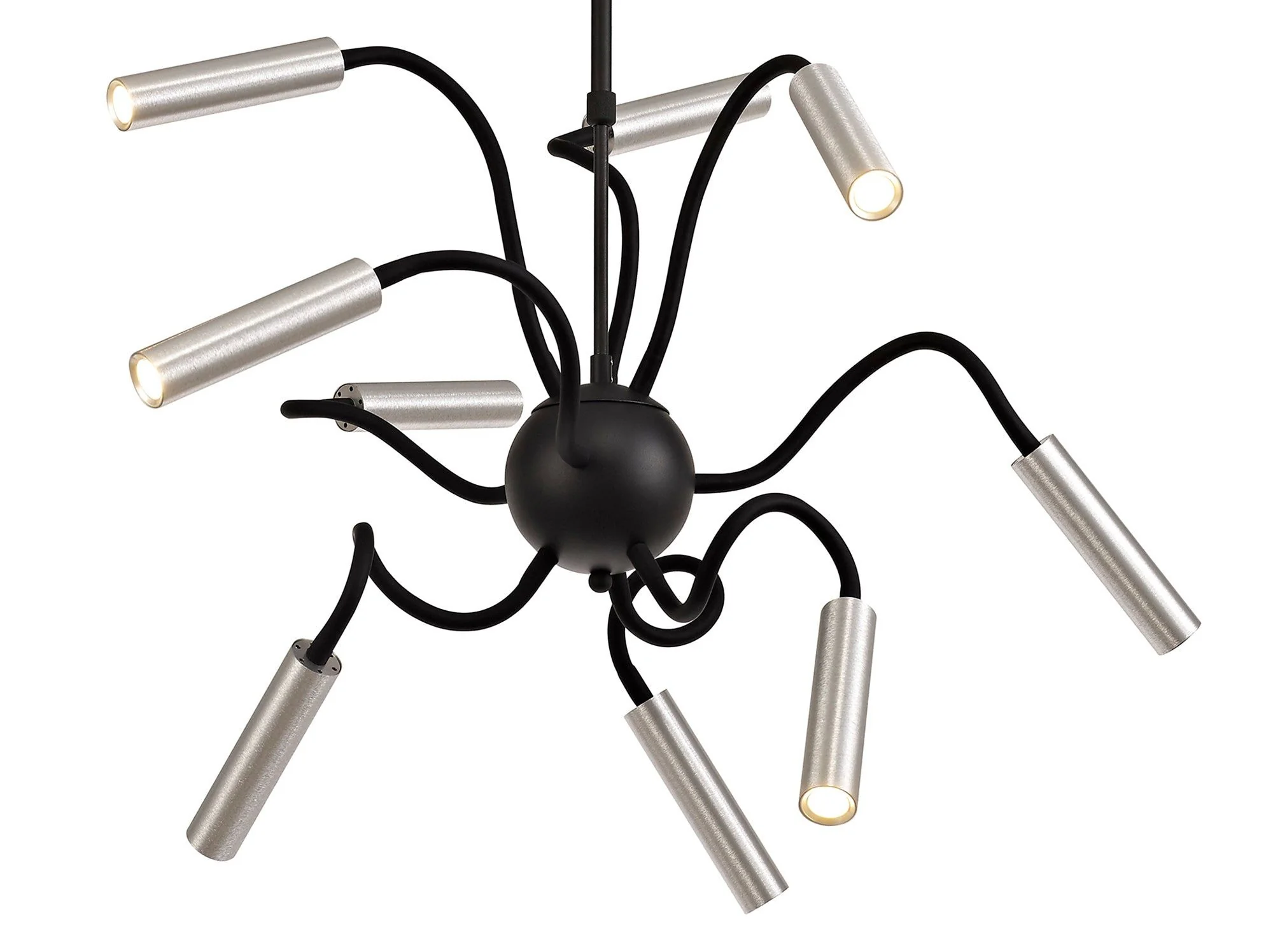 Porto Sputnik Pendant, 9 Light Adjustable Arms, 3000K, Black & Aluminium/Black & Satin Copper Finish - Image 2