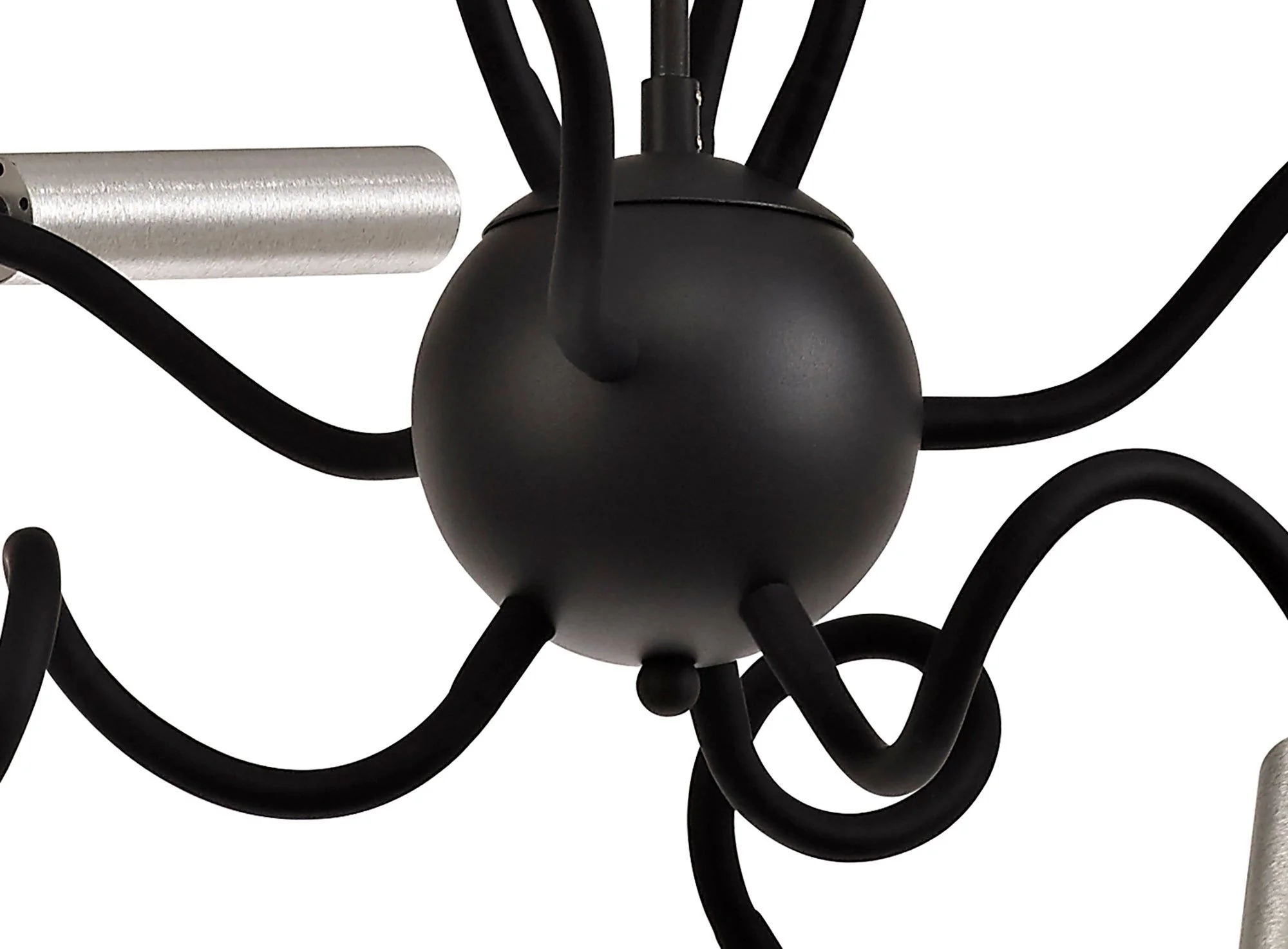 Porto Sputnik Pendant, 9 Light Adjustable Arms, 3000K, Black & Aluminium/Black & Satin Copper Finish - Image 3